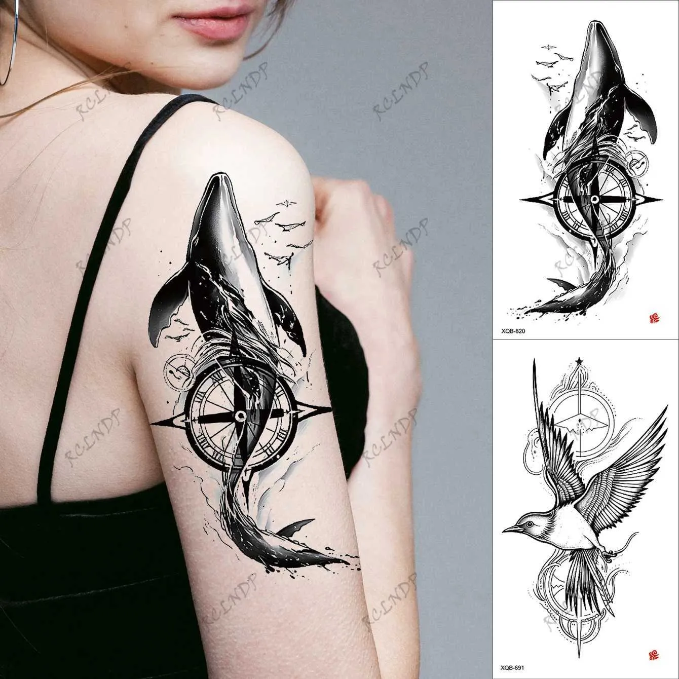 Autocollants De Tatouage Temporaire Imperméables, 2 Pièces, Motifs Baleine,  Oiseau, Boussole, Faux Tatouages Pour Filles Et Femmes, Bras Et Dos, Art  Corporel Du 1,44 € | DHgate, image size:1340x1340