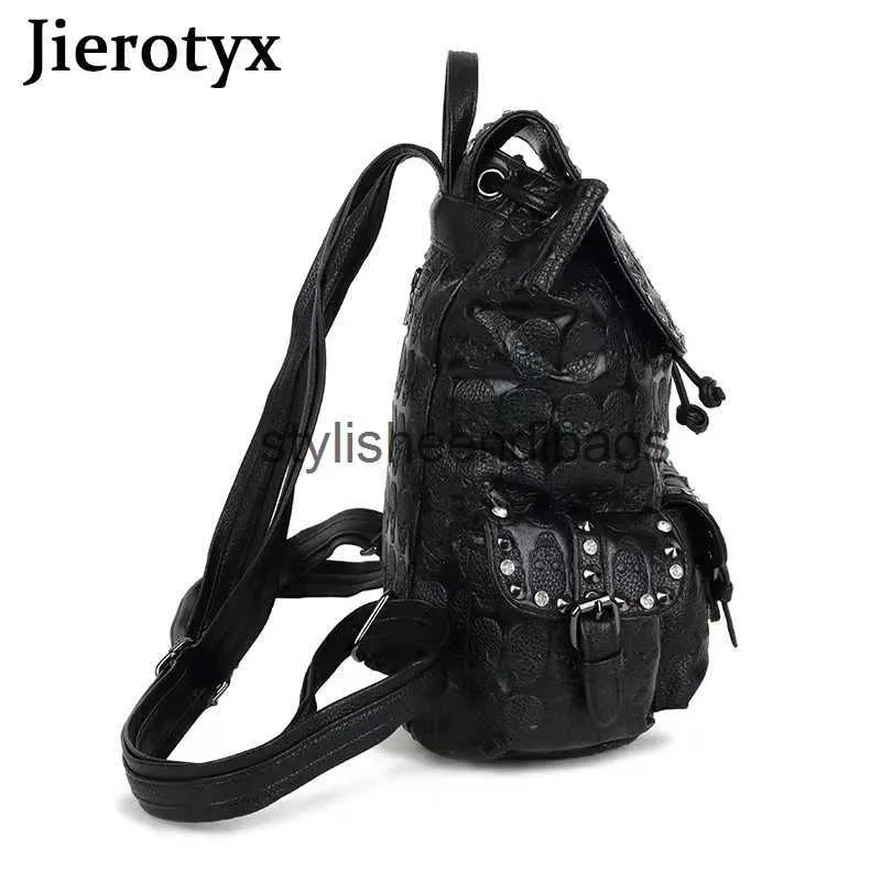 GJGJTER Women's Rhinestone Rivet Small Backpack - PU Leather Gothic Daypack With Adjustable Strap