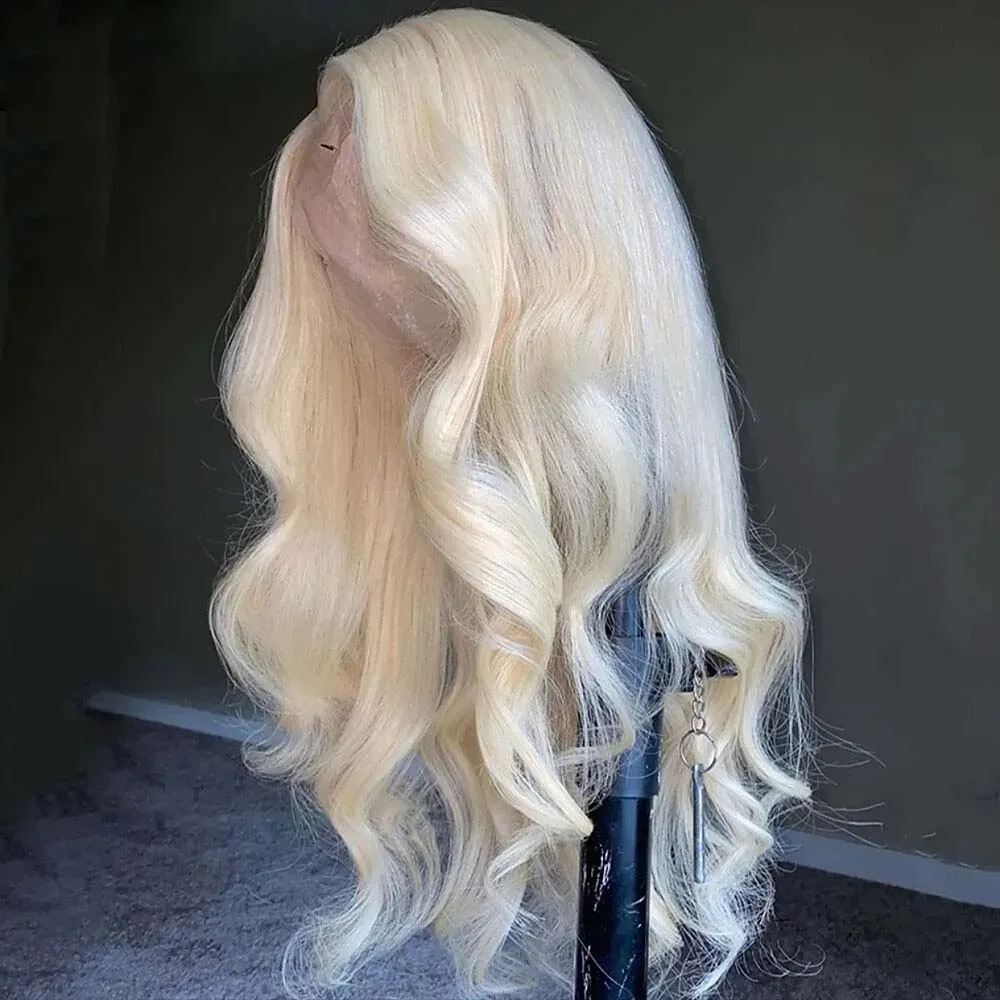 Long Body Wave Platinum Blonde Lace Front Wig: 24 Inch  display picture 2