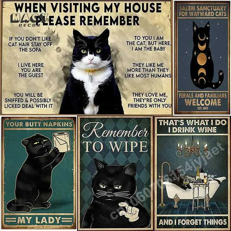 Vintage Cat Toilet Tin Sign Funny Cute Metal Wall... From Taiho_shop ...