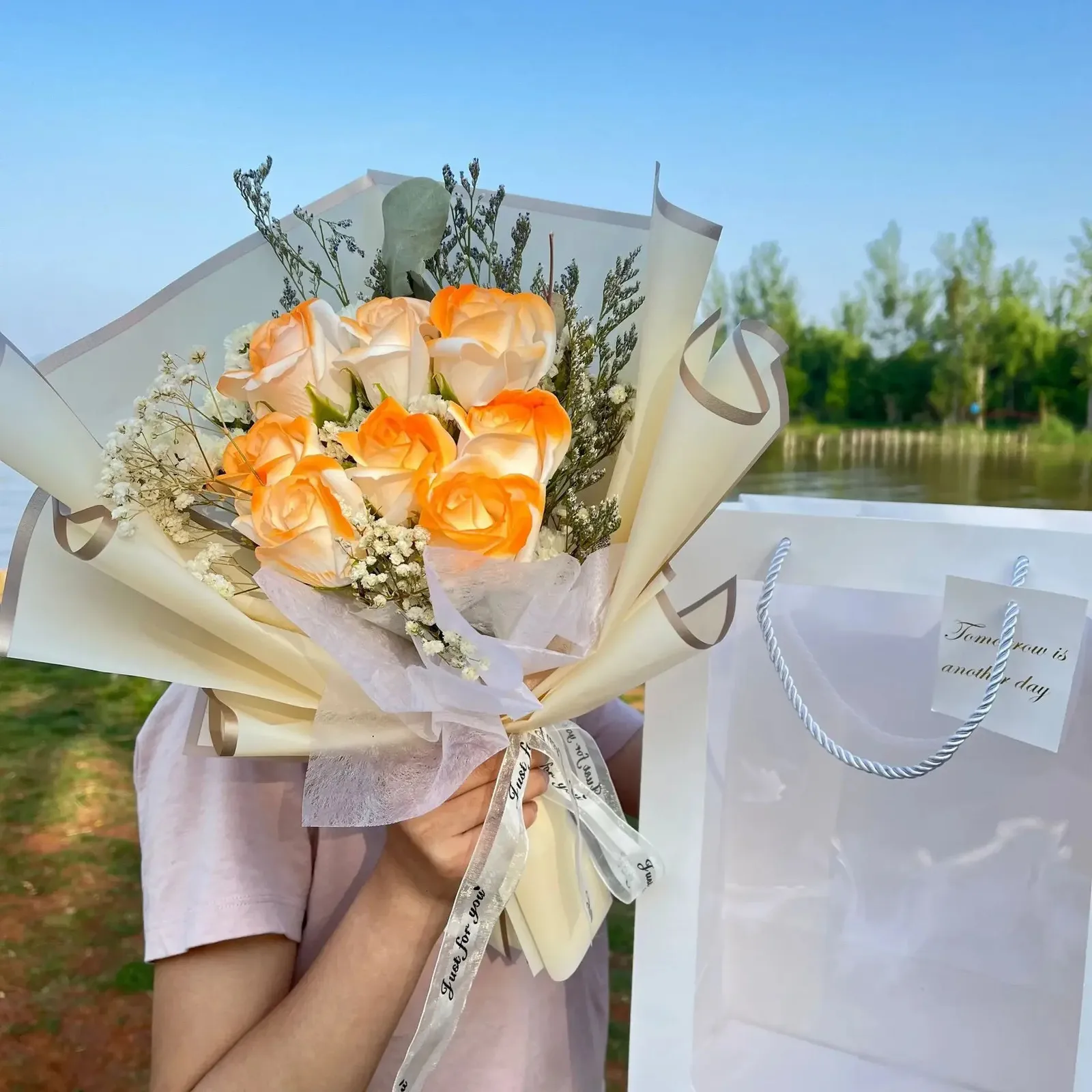 Delightful Gift Eternal Love Rose And Suower Bouquet For Him With Dried Wers In A Bag Perfect Graduation Gift 240709 From Petti 12.98 DHgate.Com