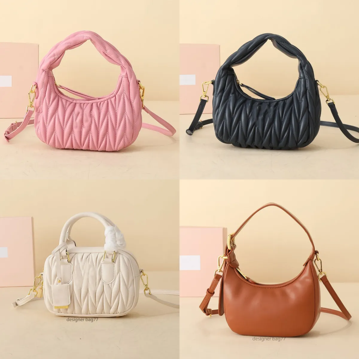 Luxury Designer Shoulder Half Moon Bag With Wrinkled Leather