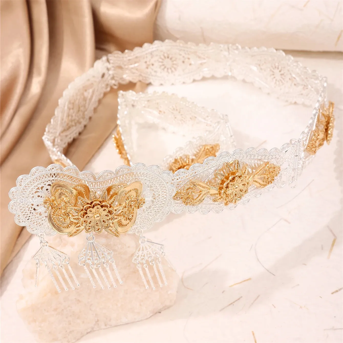 Elegant Gold Bow Belt Elegant Gold Belt with Lace Bow - Moroccan Style Wedding  main image 3