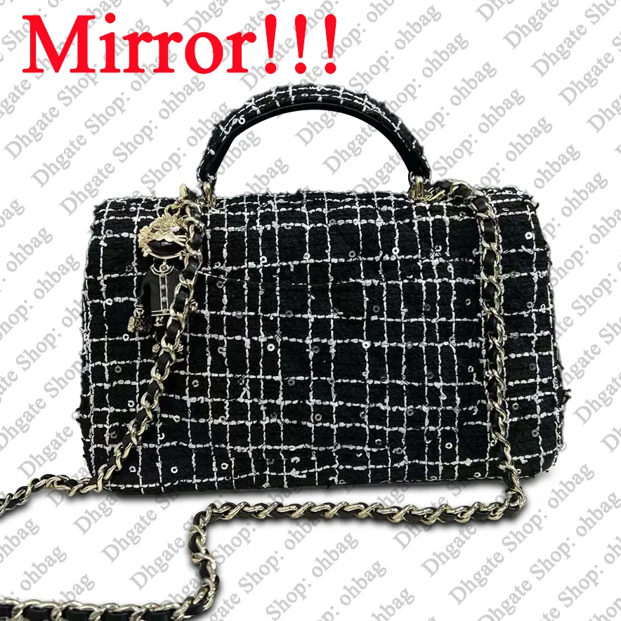 MINI FLAP BAG 11 IN BLACK DUCHESSE FABRIC ATTACHED FULL CRYSTALS SILVER CHAIN