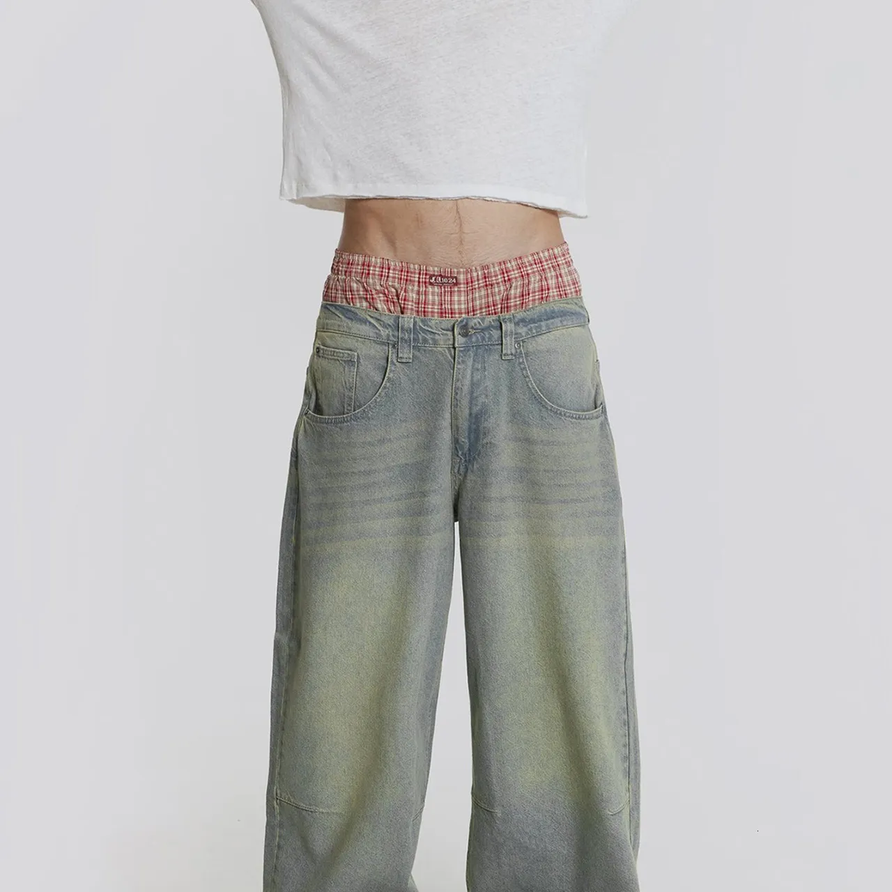 Vintage Acid Wash Jeans Mens - Stacked Baggy Denim Trousers