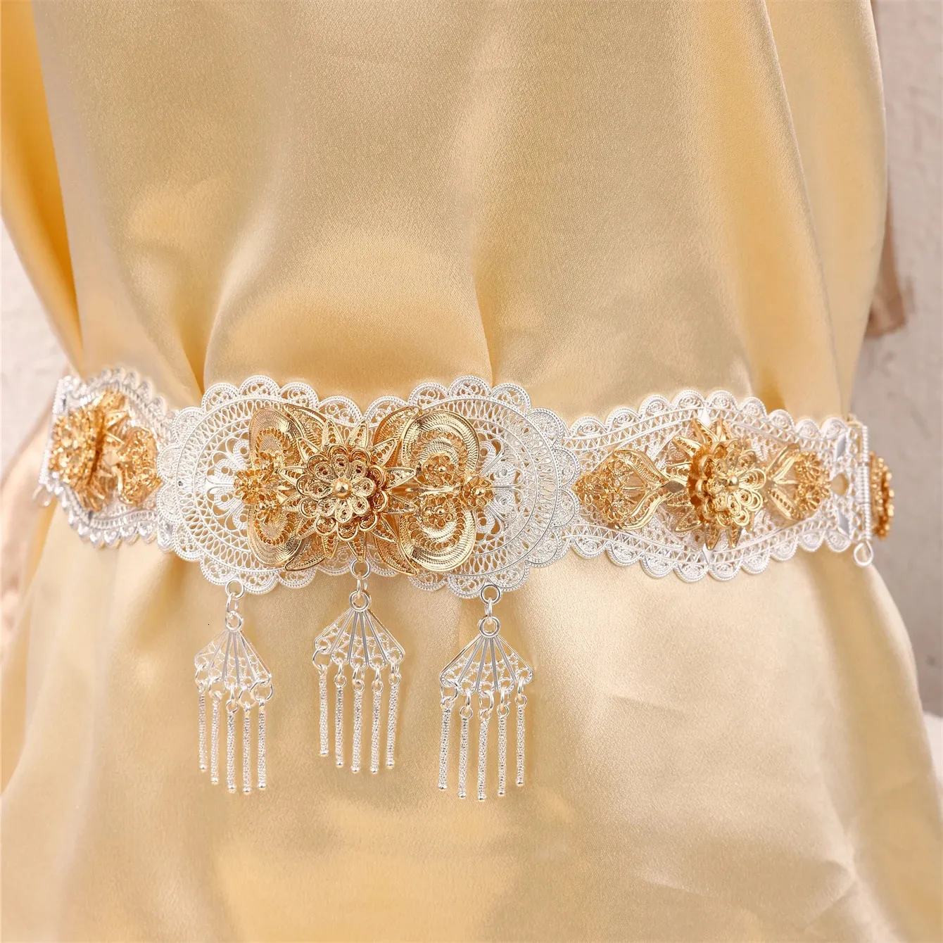 Elegant Gold Belt with Lace Bow - Moroccan Style Wedding 