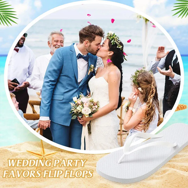 thumbnail image 2 of 48 Pairs Wedding Flip Flops Bulk Set - Spa Slippers With Size Cards & Sign 2 of 12