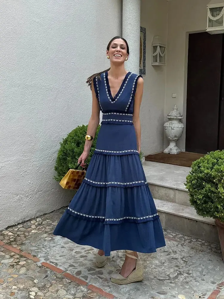 green emerald velvet dress Sky Blue Tropical Print Maxi Dress - All Dresses