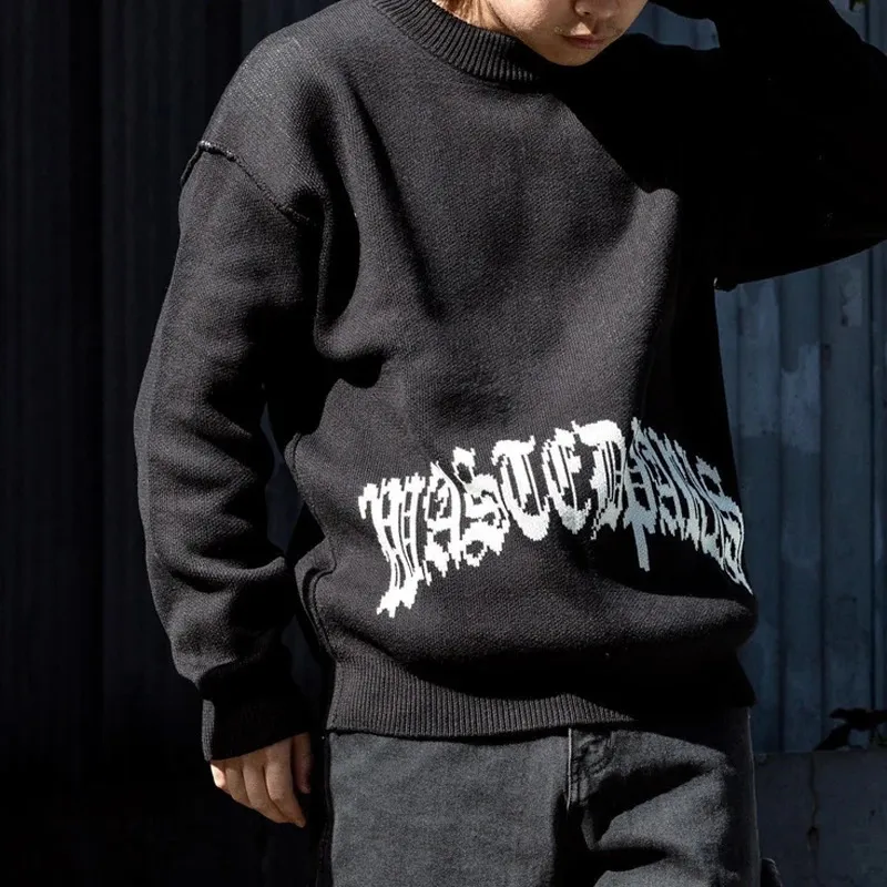 Hip Hop Gothic Y2K Letter Embroidered Knitted Sweater For Men And Women ...