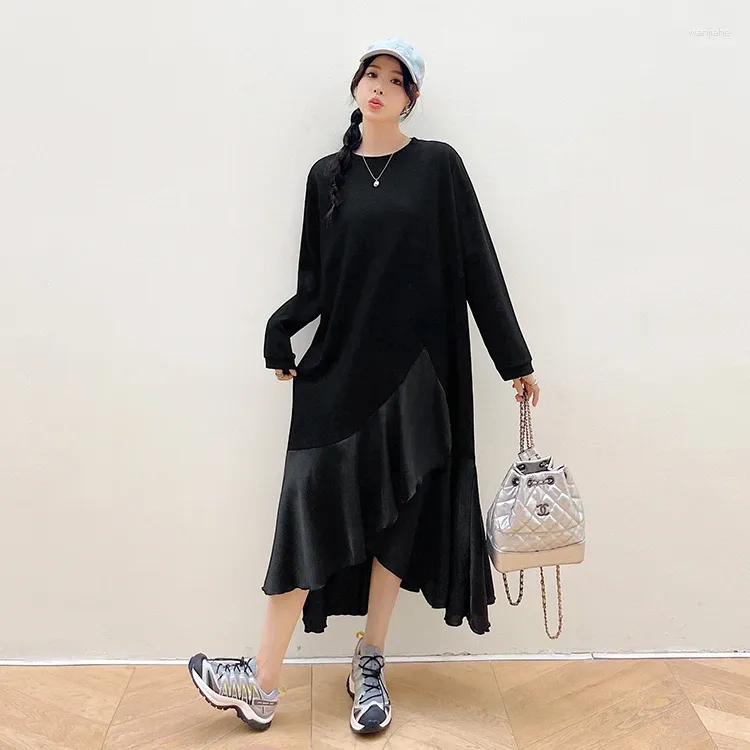 Oversized Japanese Streetwear Dress Women's Autumn Winter Maxi, Loose Fit  Patchwork, Irregular Hem, Casual Long Dress