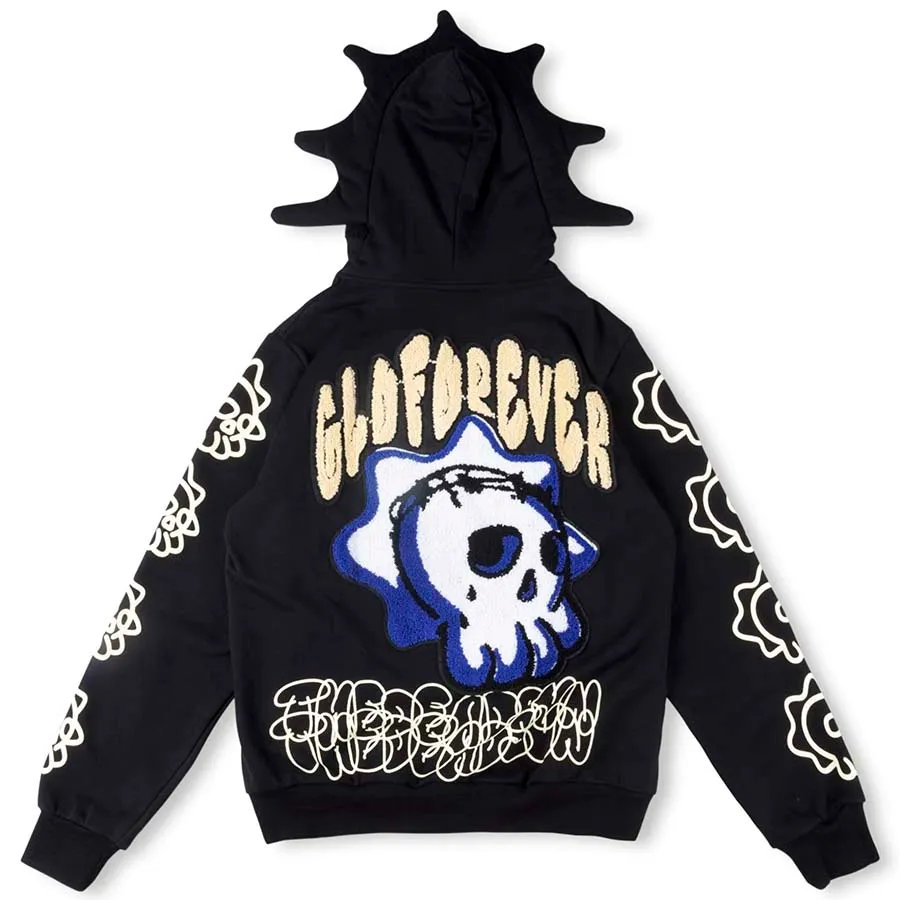 Oversized Mens Embroidered Fleece Hoodies, Black Designer Mens Oversized Mens Embroidered Fleece Hoodies, Black Designer Mens