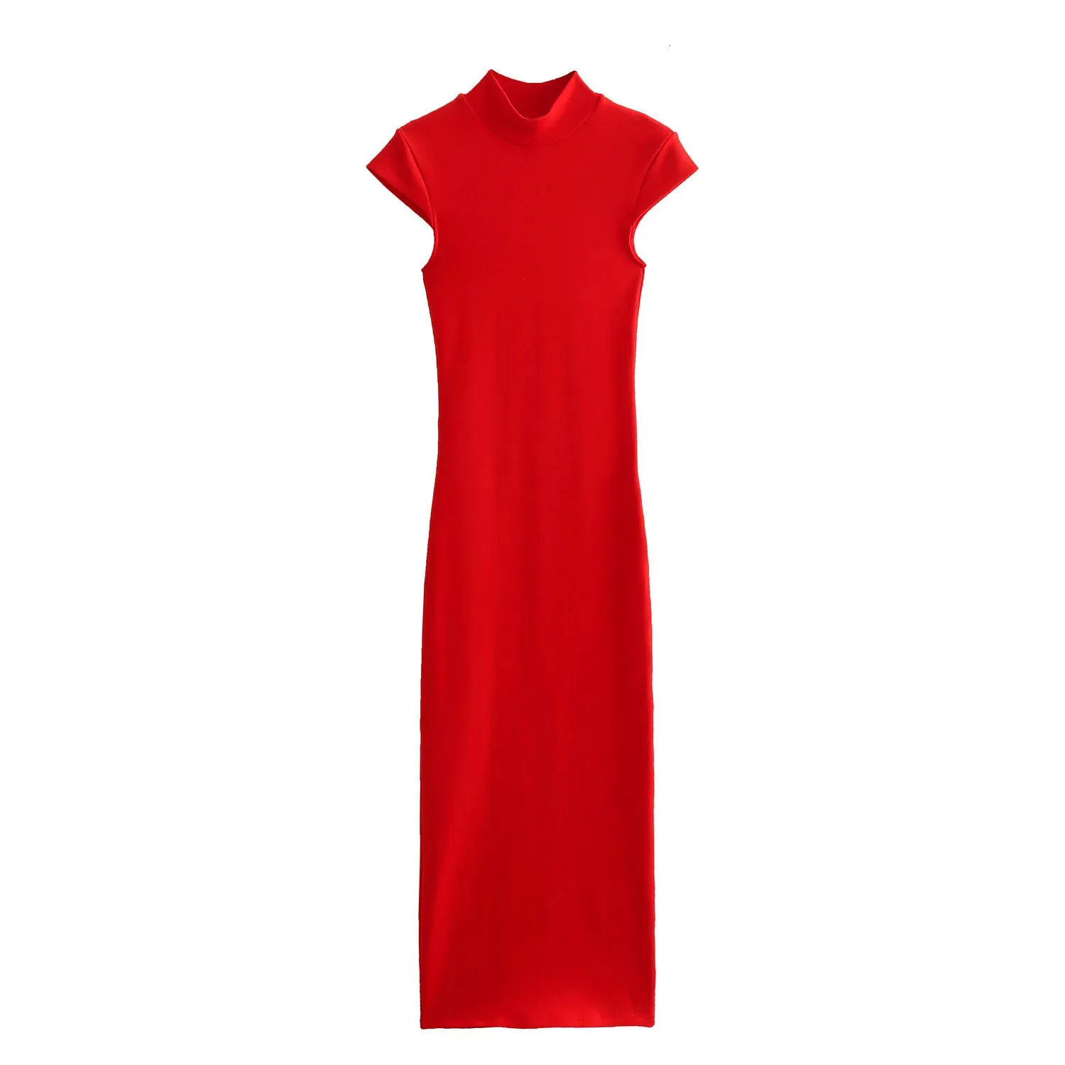 white christmas dresses Red Split Neck Puff Short Sleeve Tiered Midi Dress main image 0