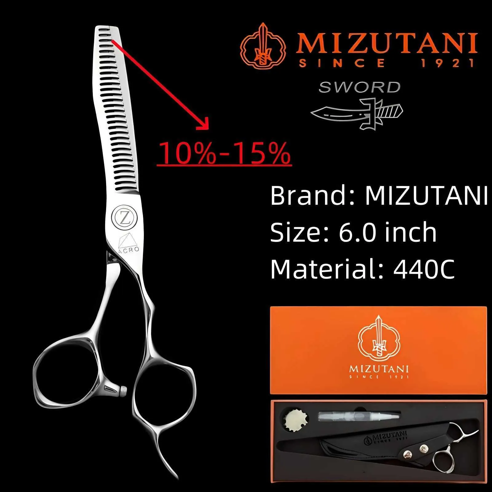 豆MIZUTANI シザー　6.0インチ MIZUTANI barber scissors 6.0 inch Japan 440C stainless steel pink