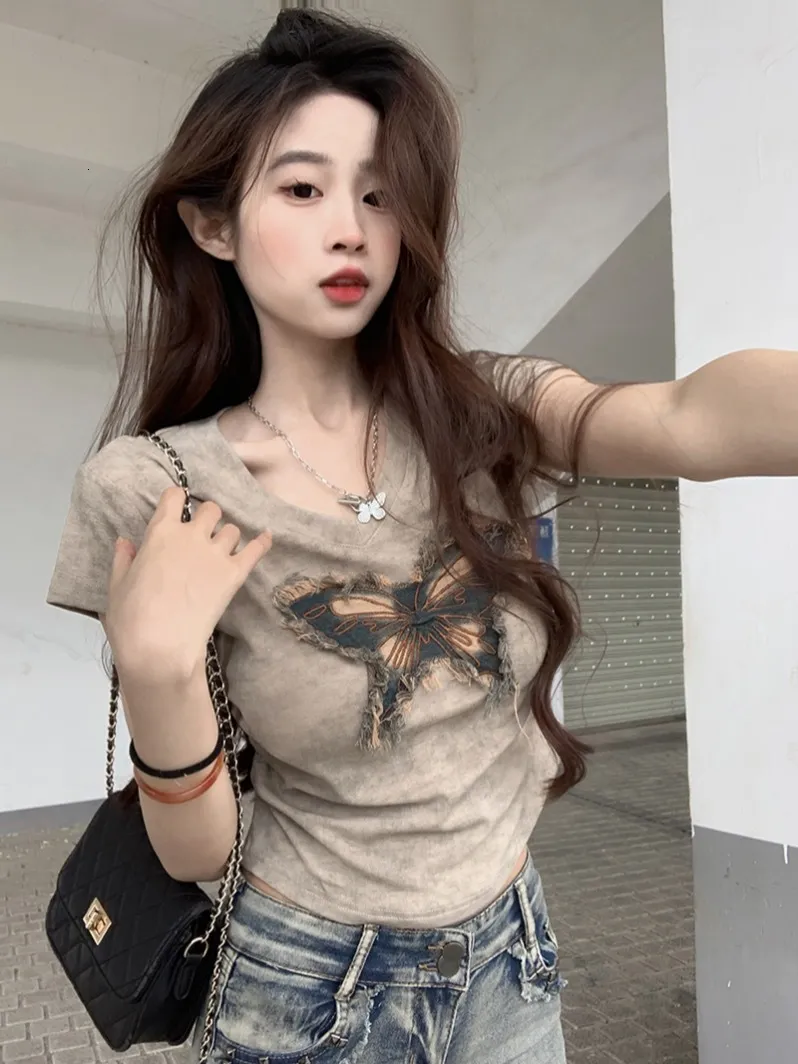 Save Big on Bulk Korean Summer Slim Knit Top Butterfly Embroidered V Neck T  Shirt Slim Fit Korean Style Top For Women Best Deals on DHgate