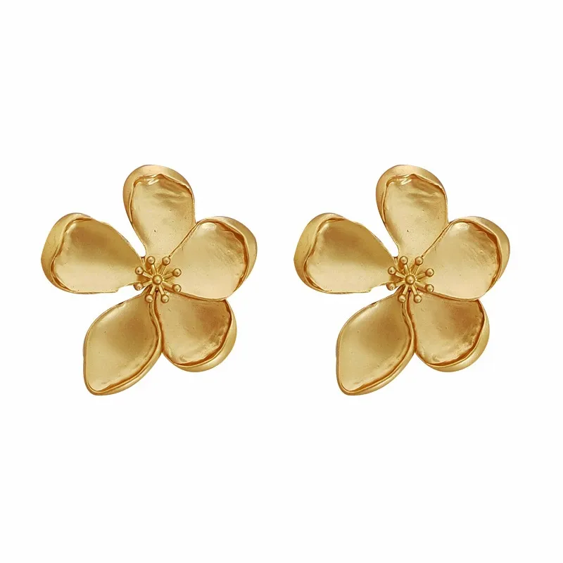 Flower Earrings For Women - Gold Leaf & Exaggerated Floral Stud Earrings, Spring Statement Jewelry Gift Set (4 Styles)