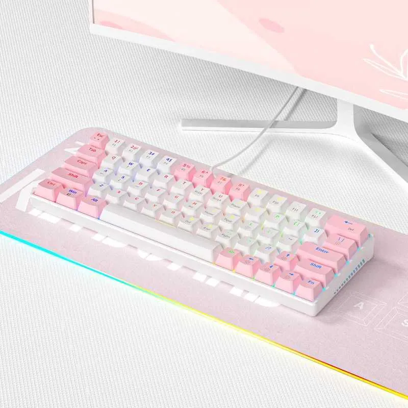 Compact 63-Key Mechanical Gaming Keyboard - Red/Green Axis, RGB, Wired ...