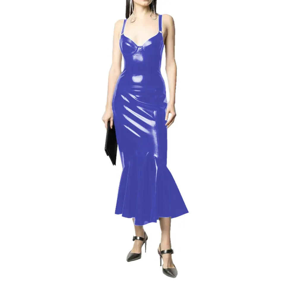 Womens Stretch Slim Midi Trumpet Dress Bodycon Glossy Faux Leather  Sleeveless Tank Dress from Dhgate Basic & Casual Dresses - price 80.37