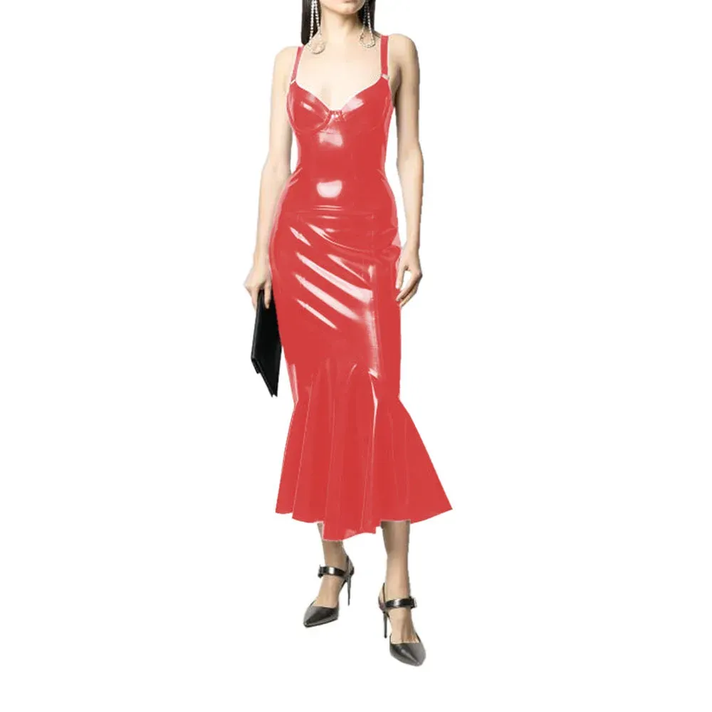 Womens Stretch Slim Midi Trumpet Dress Bodycon Glossy Faux Leather  Sleeveless Tank Dress from Dhgate Basic & Casual Dresses - price 80.37