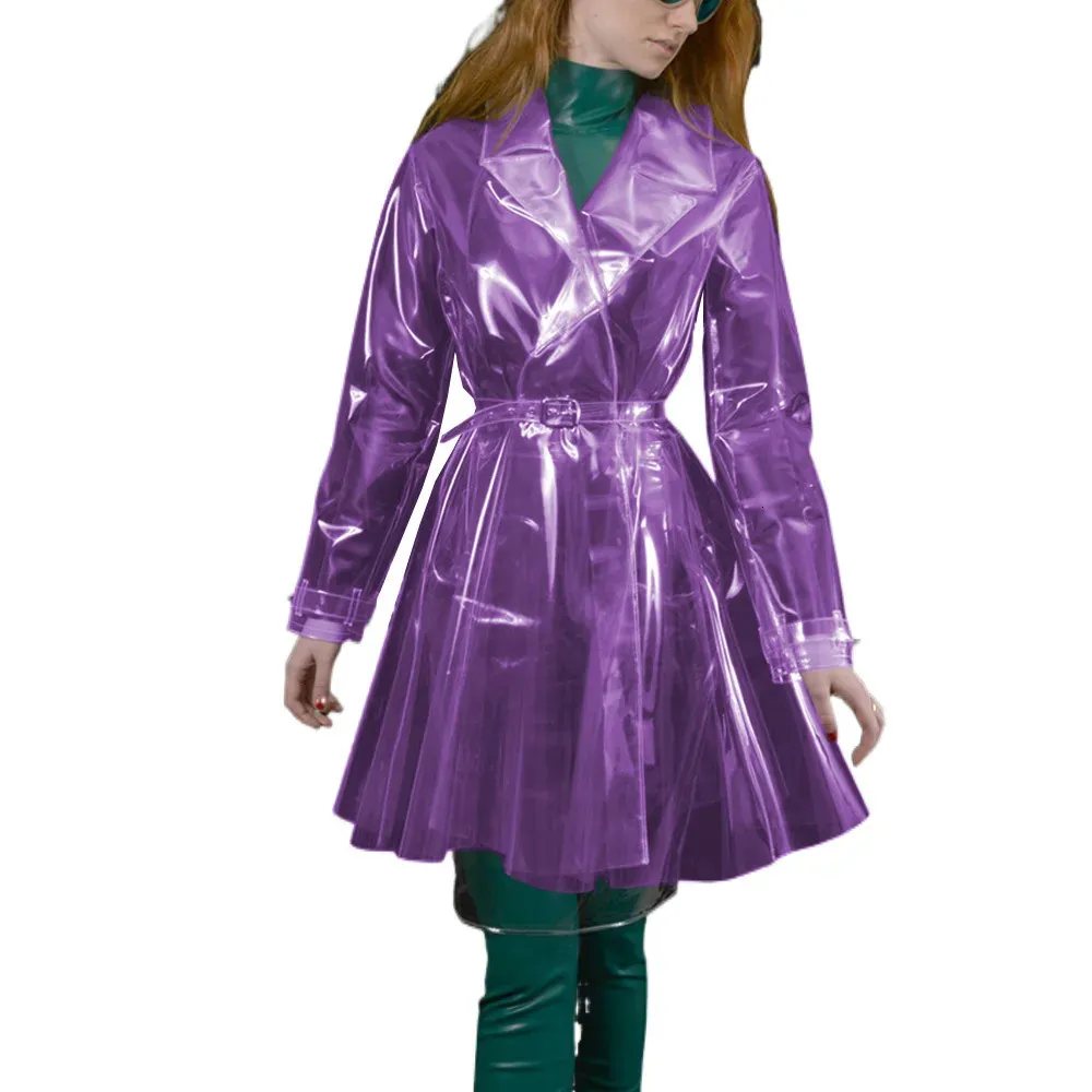 DHgate Clear PVC Long Trench Coat Waterproof Belted Transparent Raincoat for Women Apparel