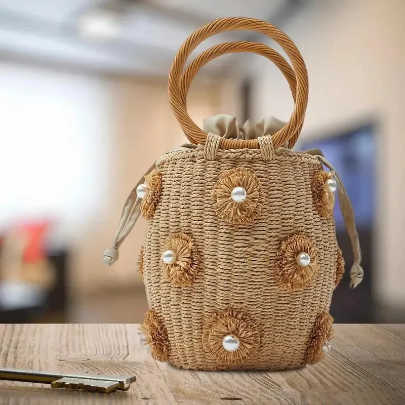 Straw pearl bag sale