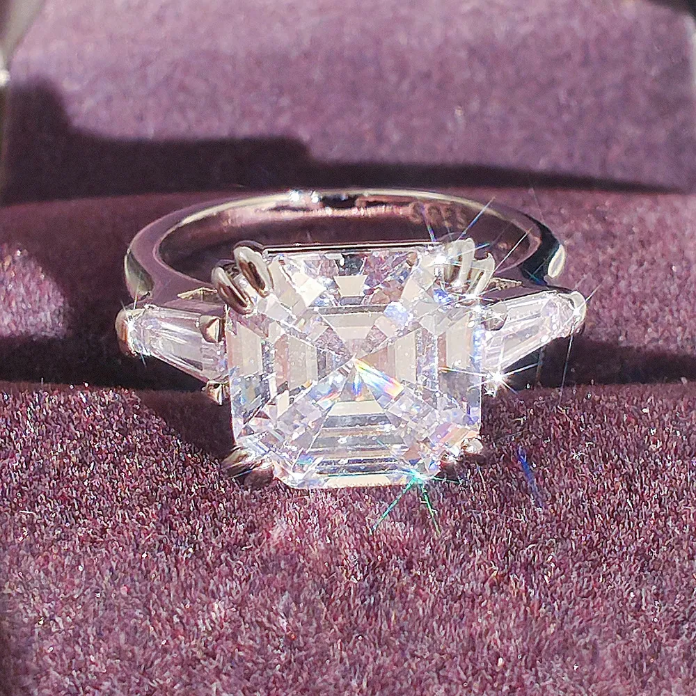 Fashion Designer Diamond Square Cut Rings Shiny Zircon Inlaid Ring Luxu Jewel For Women Wedding Engagement_voghion.com