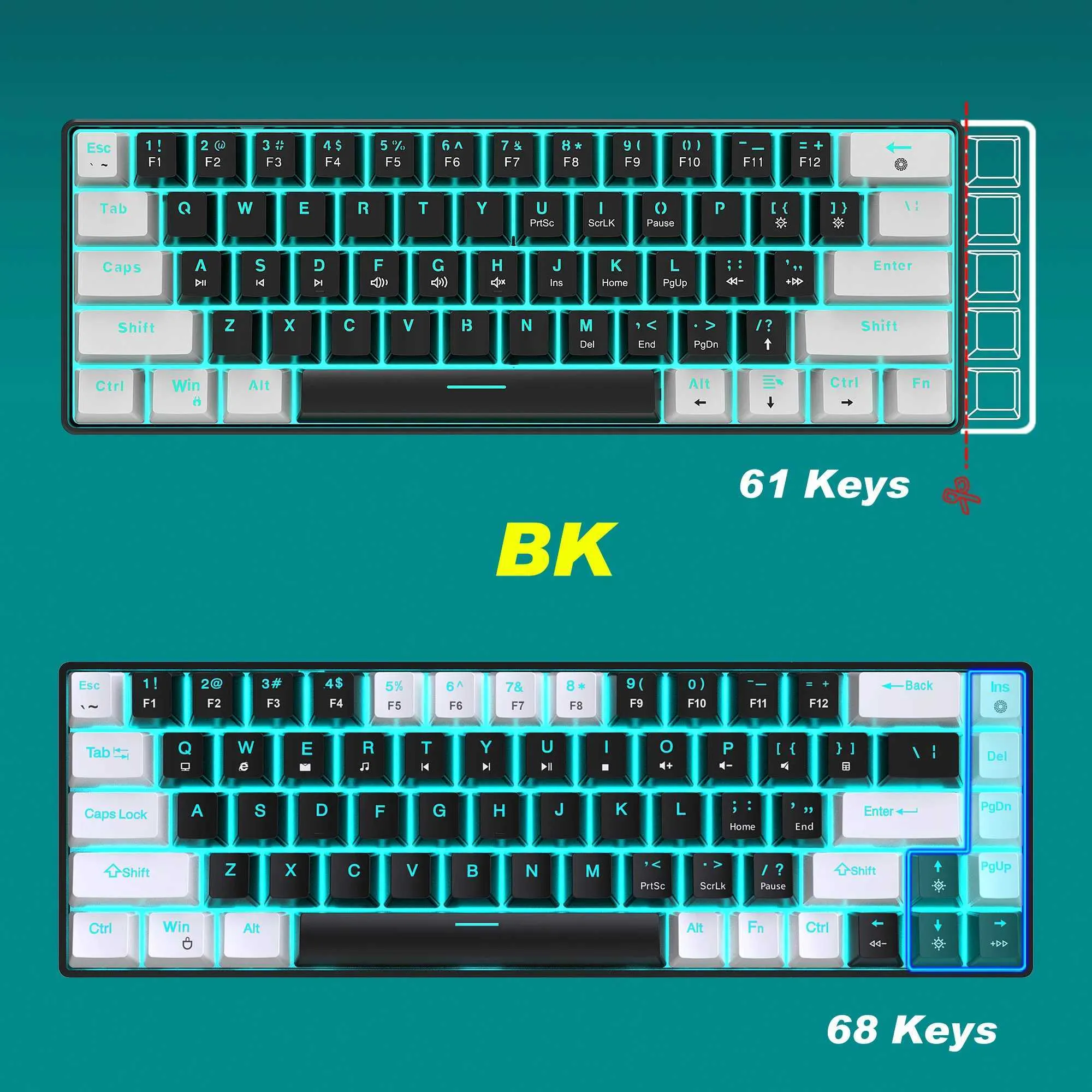 OfficeZ 68 Key Mechanical Keyboard Hot Swappable Blue Switches RGB ...