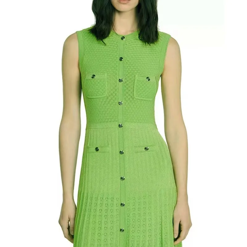 New 2023mode Sandro Hollow V Neck Knitted Black Slit Dress New 2023mode Sandro Hollow V Neck Knitted Black Slit Dress