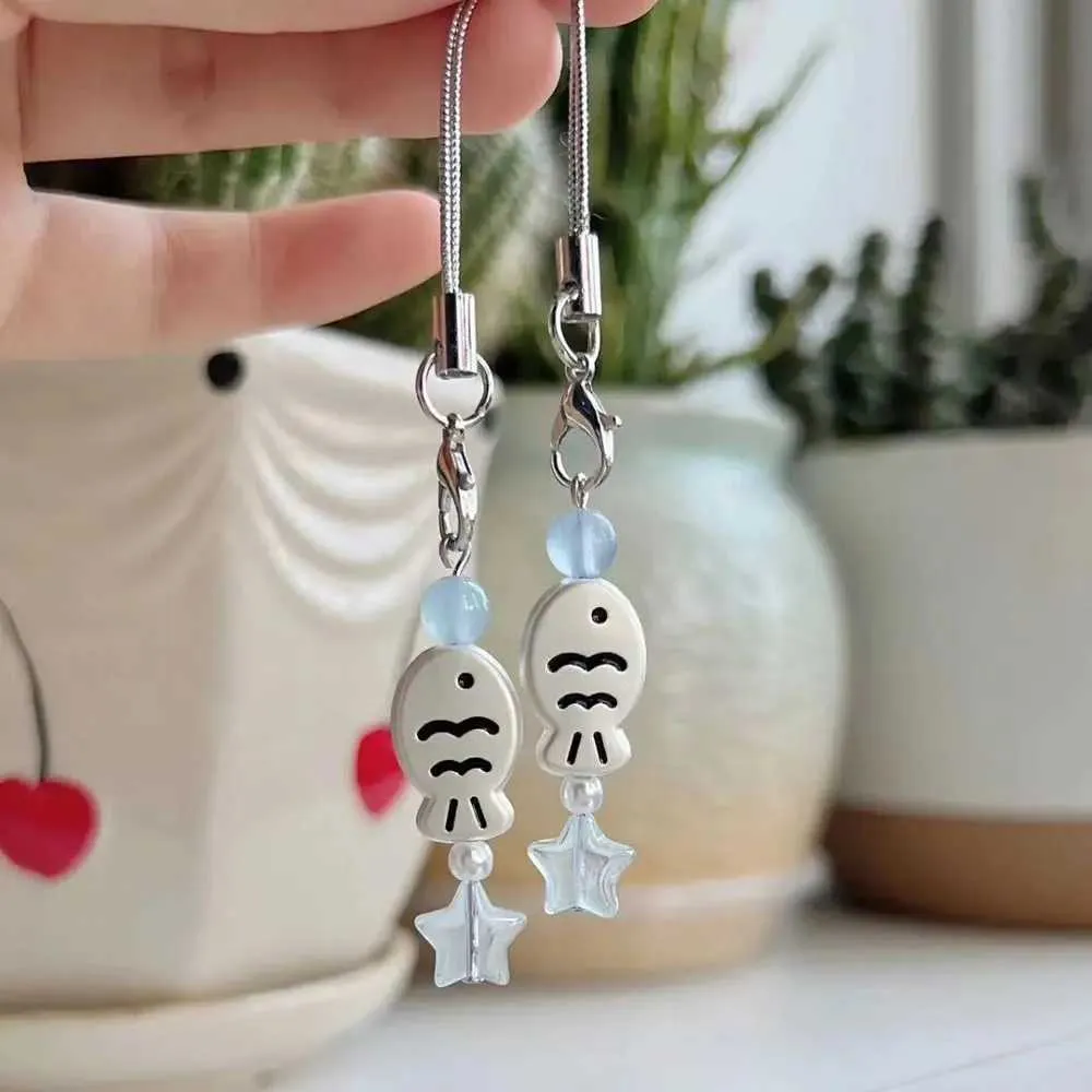 Y2K Phone Charm Strap Cute Beaded Keychain, Fish Chain Phone Lanyard,  Sweet Cell Phone Straps for Case, Bag Accessory, Aesthetic Hanging Rope