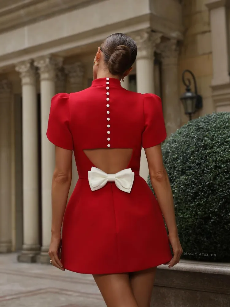Elegant Short Sleeve O Neck Bowknot Dresses Elegant Short Sleeve O Neck Bowknot Dresses