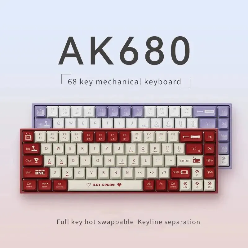 AJAZZ AK680 Mechanical Keyboard Gaming Wired Compact Laptop Tea Or Red ...