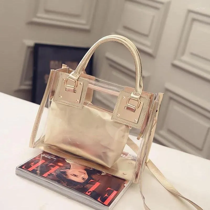 Set of 2 Fashionable White Jelly clear shoulder bag for Women Crossbody Clutch and Travel Handbags with Transparent Purse