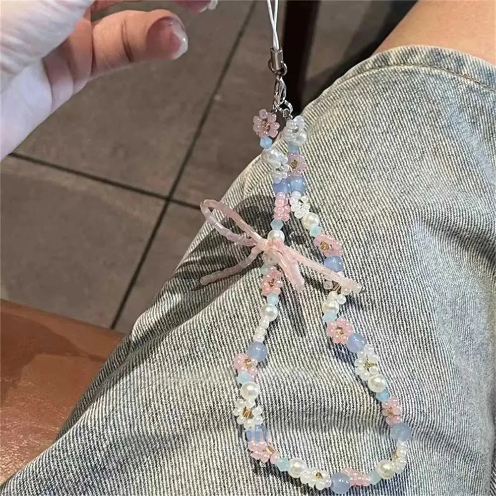 Cute Pink Blue Cell Phone Charm Strap Crystal Flower, Bow, Bead  Pendant, iPhone Accessories Tether, Y2K Girl Style, Key Chain