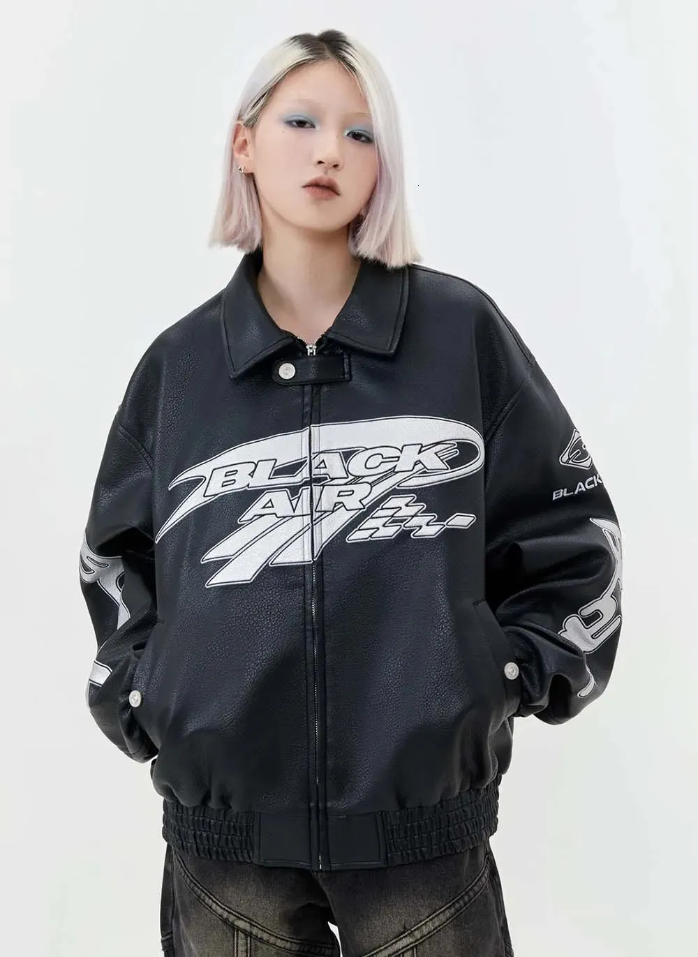Embroidered Racing Leather Jacket: Premium Y2K Moto Biker