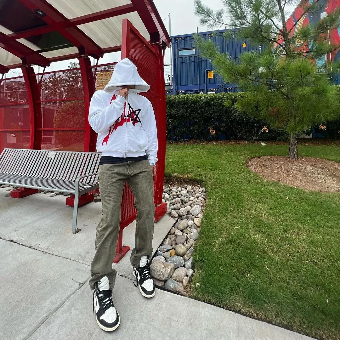 Felpa con cappuccio stampata con lettere da uomo High Street Clothing Y2k Autunno/Inverno Retro Haruku Coppia Maglione largo_voghion.com