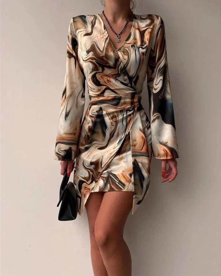 Sexy Marble Print Mini Dress - Womens V-Neck Ruched Bodycon Dress, Long  Sleeve Urban Style Party Dress, Spring Summer Fashion from Dhgate Urban  Sexy Dresses - price 41.77