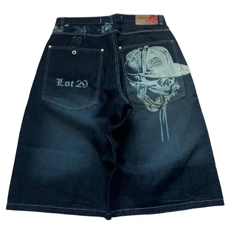 Skull Print Denim Shorts: Y2K Vintage Style, Summer Wide Leg