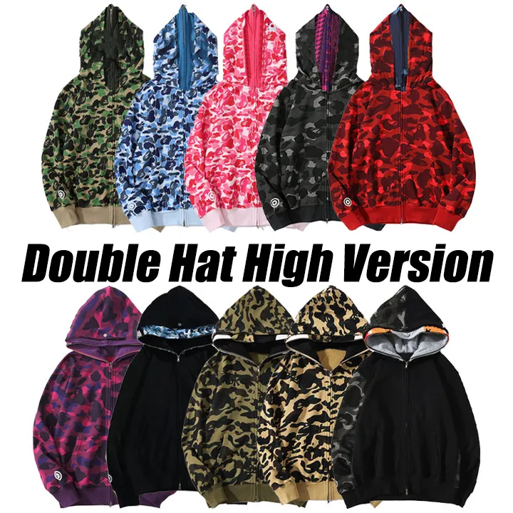Limited Edition Designer Shark Camouflage camouflage hoodie for Men Full Zipper Graphic Design Oversized Fit 3XL Cotton Sweatshirt