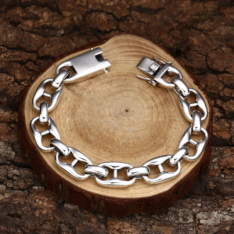 Bold Silver Link Bracelet: Thick Pig Nose Chain for Men