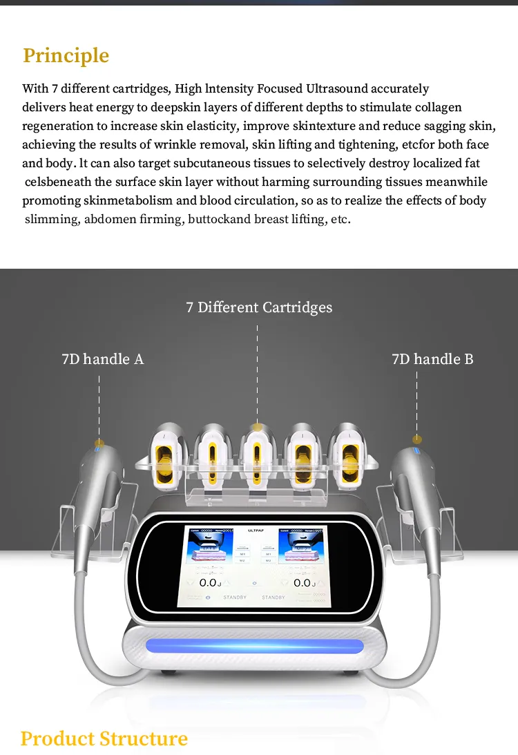 7D Hifu Machine High Intensity 11 Lines 13 Cartridges Face Neck Body ...