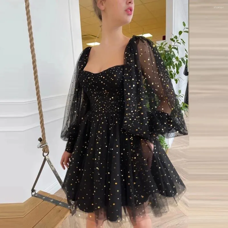 starry homecoming dress Navy Tulle Starry Night Off The Shoulder Prom Dresses, CP0690 main image 0