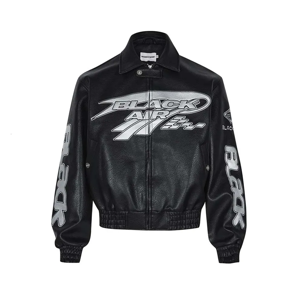 Embroidered Racing Leather Jacket: Premium Y2K Moto Biker