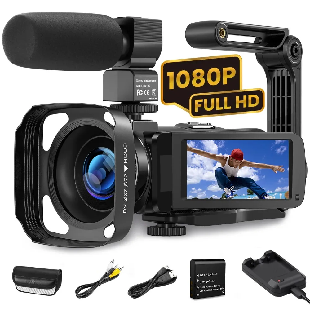 Video Camera Camcorder Digital Recorder Full HD 1080P 24MP 30 Inch LCD Screen 270° Degree Rotation Kit 240710