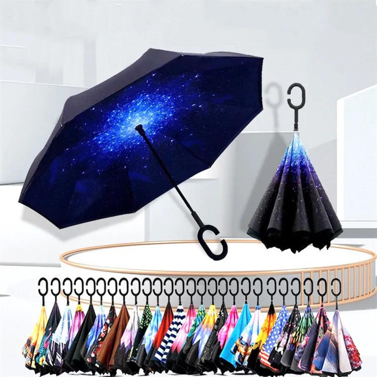 Parapluie Inversé Anti-retournement Double Couche - Mains Libres Et Anti-UV