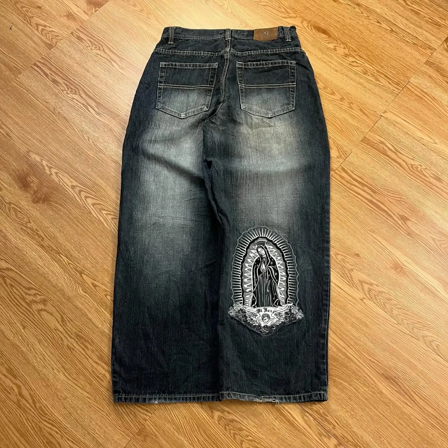 パンツ SWAGGER back embroidery denim Men's Loose Fit Handmade Tiger Embroidered Punk Hip Hop