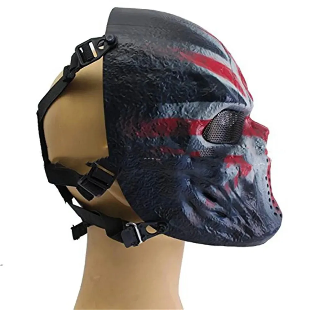 Tactical Skull Full Face Mask - Black For Airsoft, Paintball, Halloween & Cosplay (Large)