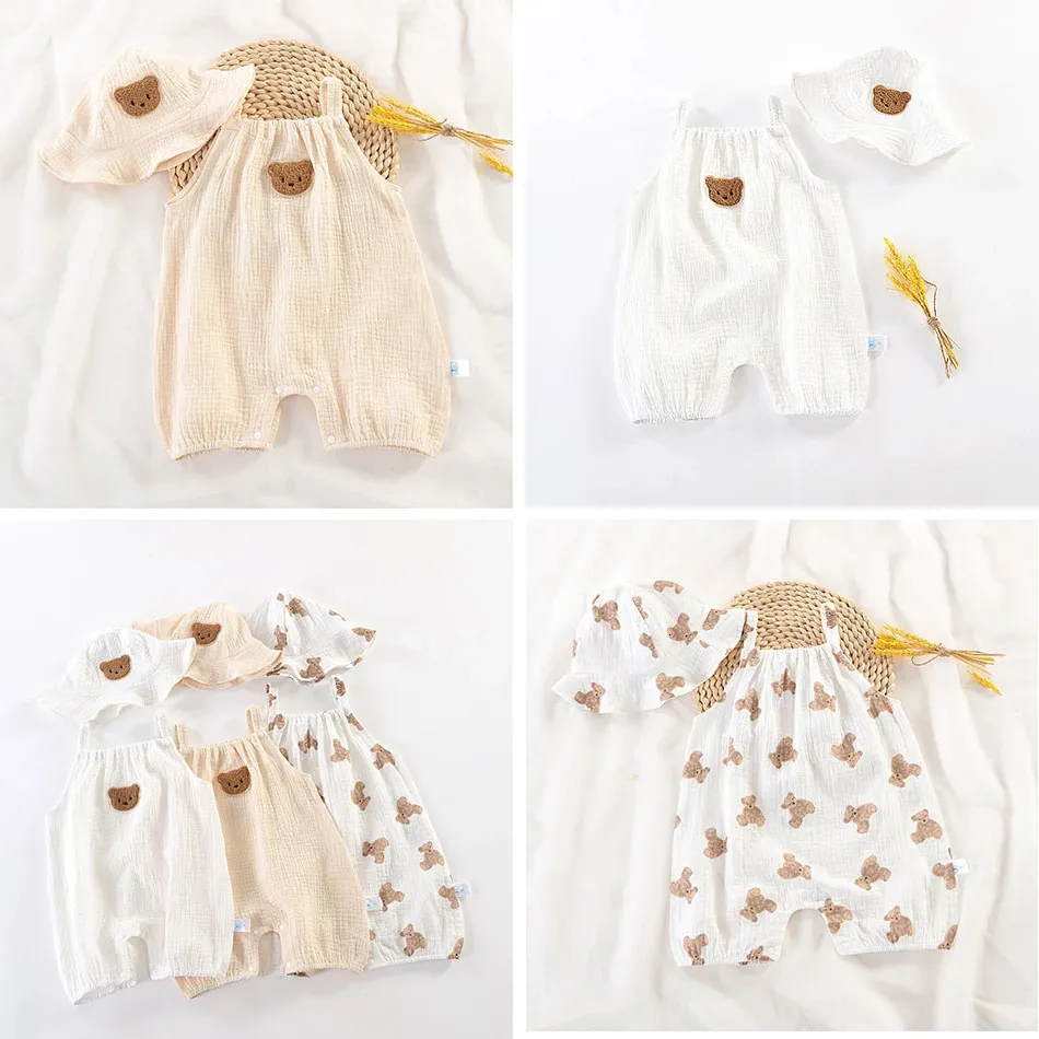 Bébé Pyjamas En Mousseline: Soft One Piece Raiper Avec Chapeau