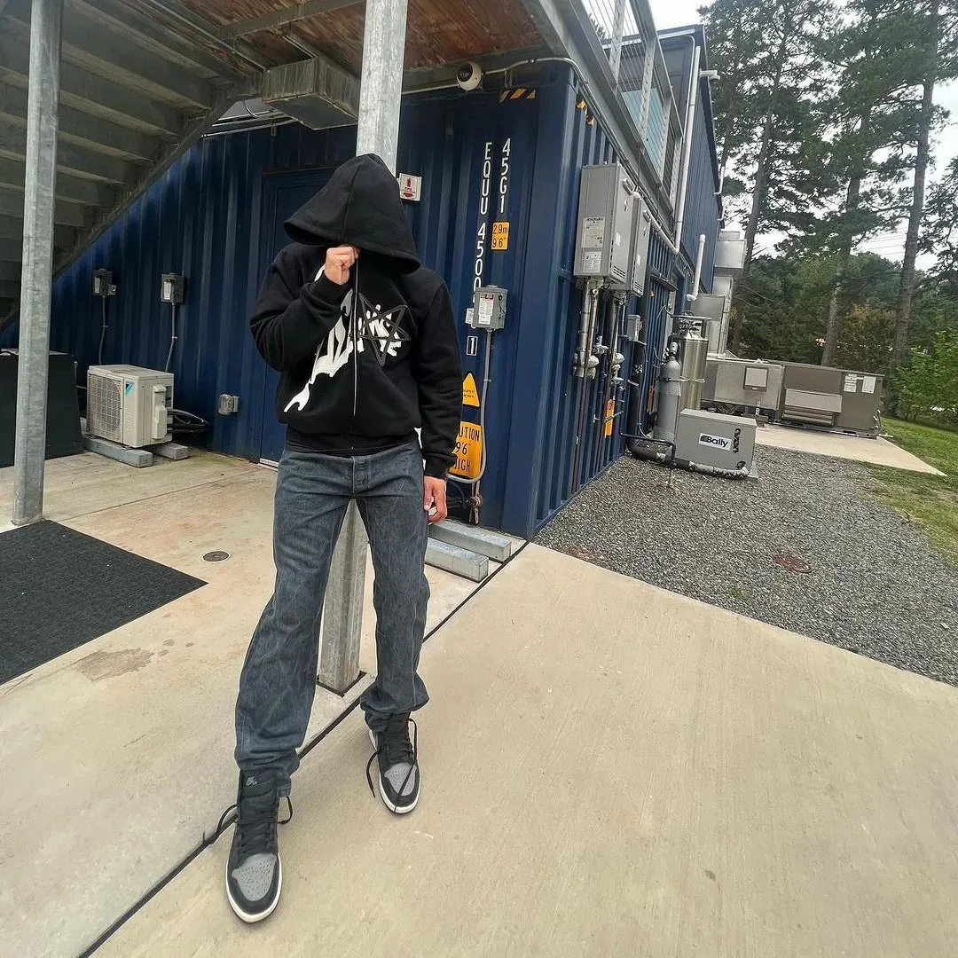 Felpa con cappuccio stampata con lettere da uomo High Street Clothing Y2k Autunno/Inverno Retro Haruku Coppia Maglione largo_voghion.com