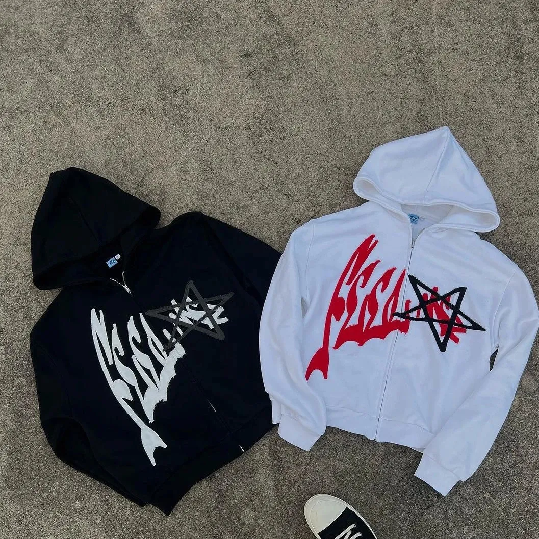 Felpa con cappuccio stampata con lettere da uomo High Street Clothing Y2k Autunno/Inverno Retro Haruku Coppia Maglione largo_voghion.com