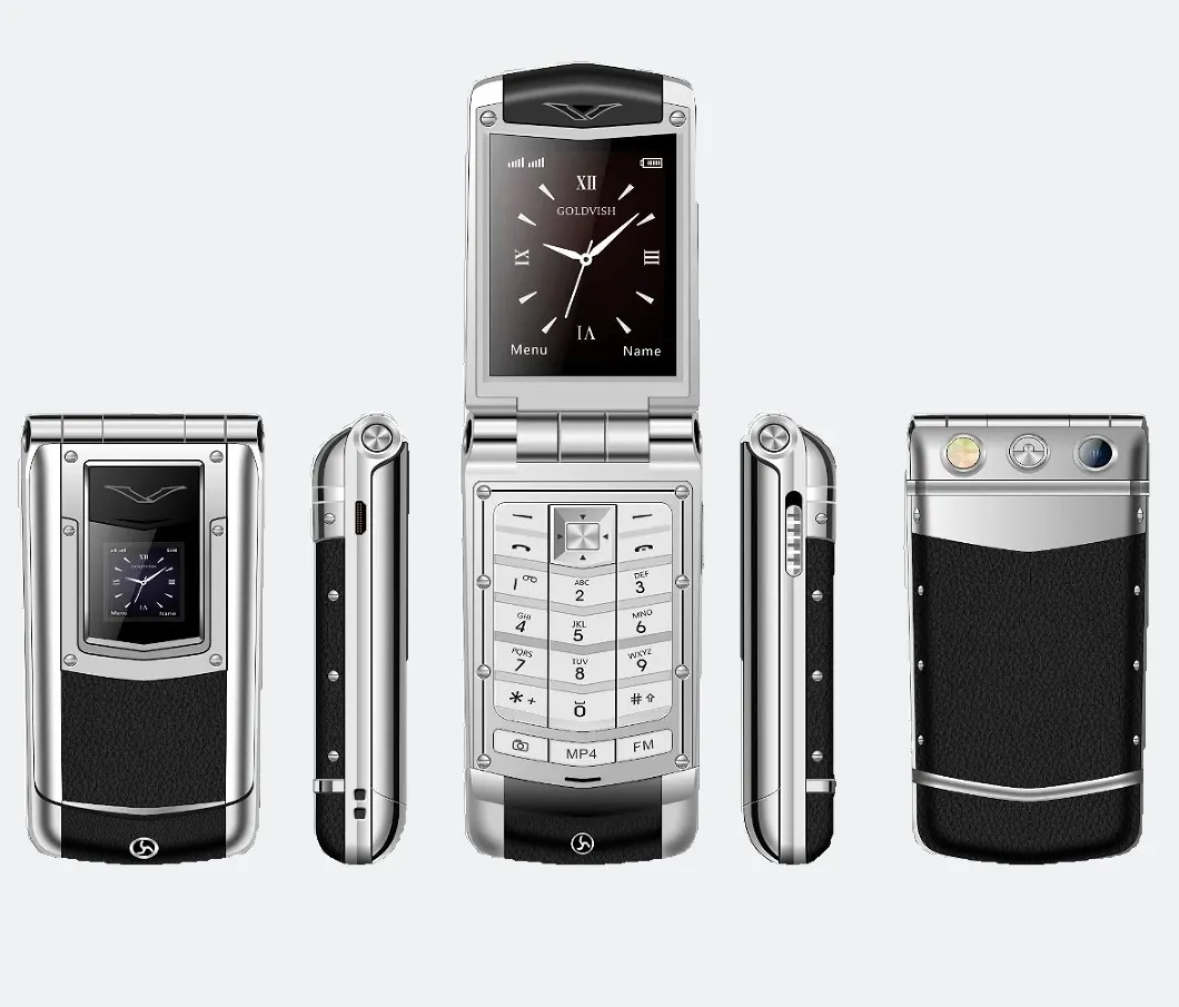 Unlocked Flip Mobile Phone V77 with Stainless Steel Leather Body