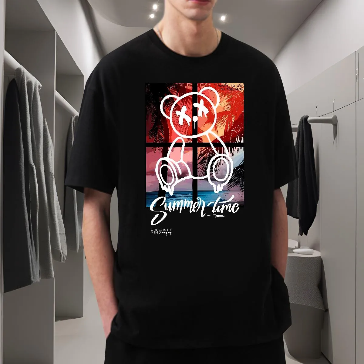 Wholesale Custom Graffiti Art Cotton Bear T Shirt For Men 230g 